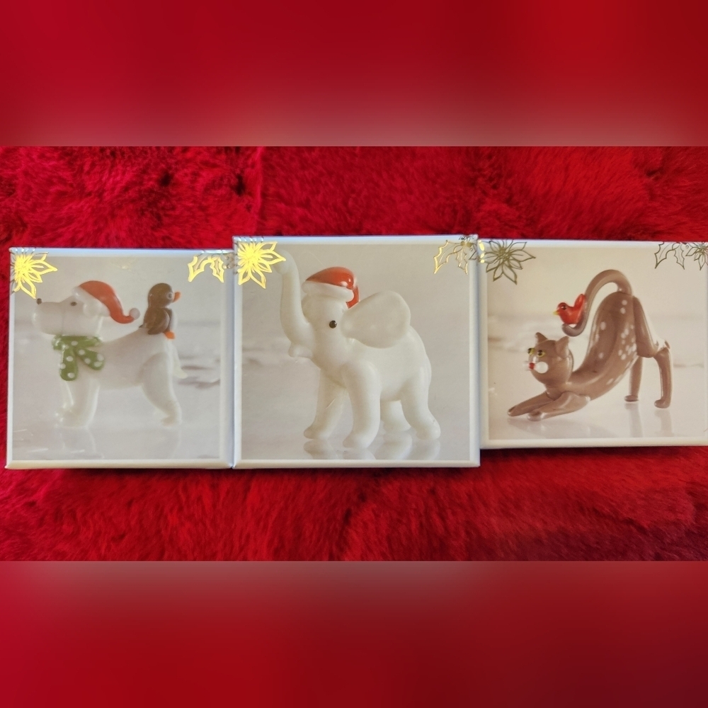 Collectible Pier 1 Holiday Animal Decor Set - cat, elephant and dog